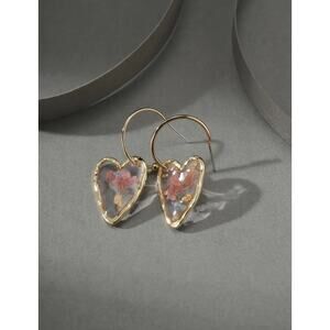 Resin Love Heart Pendant Hoop Earrings, 18K Gold Plated Sweet Style Earrings
